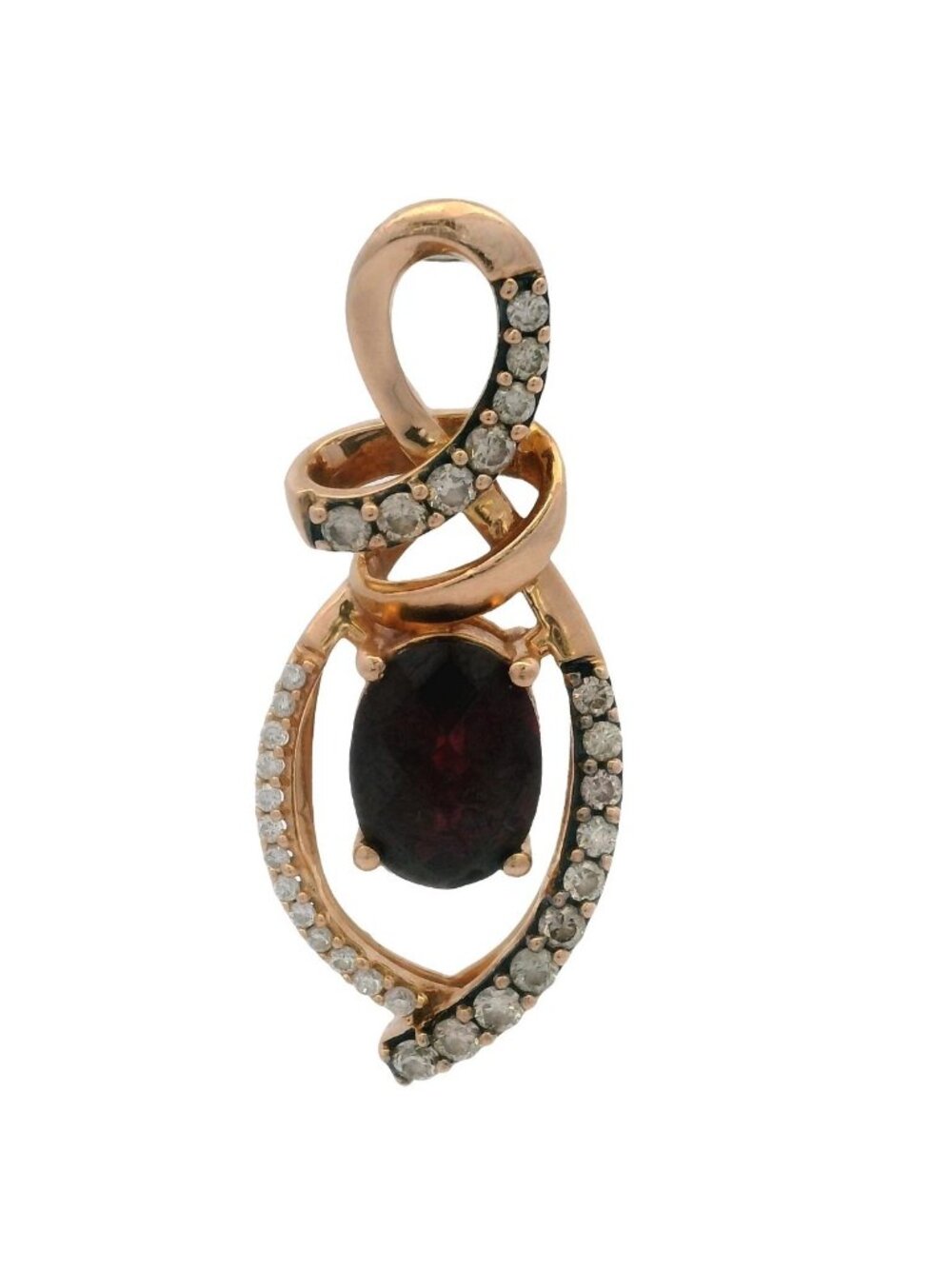 LeVian Solid 14kt Rose Gold, Garnet, and Diamond Ribbon Necklace Pendant